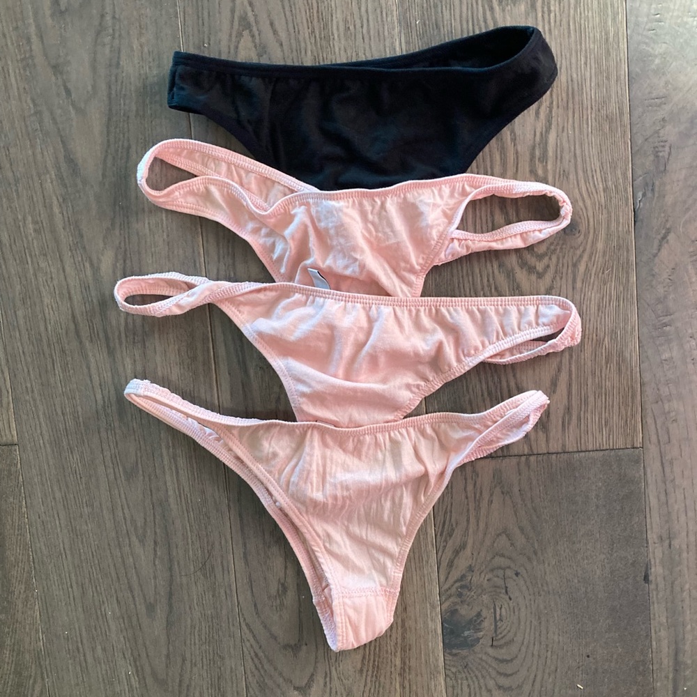 OVS Pink Black Cotton Thongs Underwear Panties G-string Junior Large 4 Pack Set